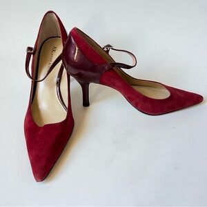 AK Anne Klein MAINTHEHEART Ankle Heels, Burgundy, Size 7M
